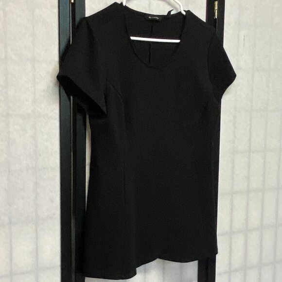 H by Halston Short Sleeve Princess Seam Faux Wrap Tulip Front Knit Top Black S - Picture 4 of 12